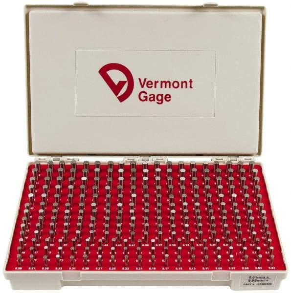 Vermont Gage - 250 Piece, 5.01-9.99 mm Diameter Plug and Pin Gage Set - Plus 0.01 mm Tolerance, Class ZZ - USA Tool & Supply