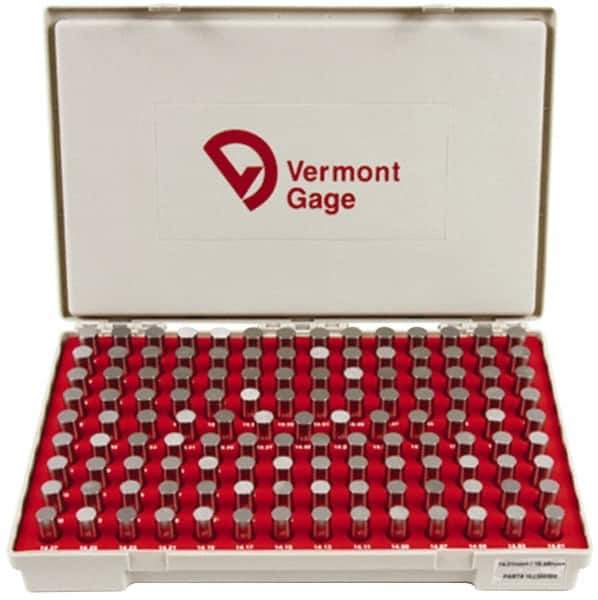 Vermont Gage - 125 Piece, 14.01-16.49 mm Diameter Plug and Pin Gage Set - Plus 0.01 mm Tolerance, Class ZZ - USA Tool & Supply