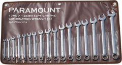 Paramount - 17 Piece, 7mm to 24mm, 12 Point Combination Wrench Set - Metric Measurement Standard, Full Polish Finish, Comes in Canvas Roll - USA Tool & Supply