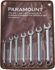 Paramount - 7 Piece, 3/8" to 3/4", 12 Point Combination Wrench Set - Inch Measurement Standard, Full Polish Finish, Comes in Canvas Roll - USA Tool & Supply
