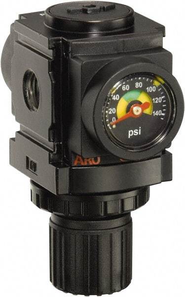 ARO/Ingersoll-Rand - 1/4 NPT Port, 59 CFM, Aluminum Miniature Regulator - 0 to 140 psi Range, 250 Max psi Supply Pressure, 1/8" Gauge Port Thread, 2.913" Wide x 3-9/16" High - USA Tool & Supply