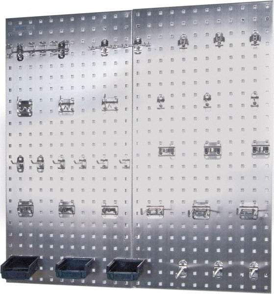 Triton - 18" Wide x 36" High Peg Board Kit - 2 Panels, 32 Hooks, Stainless Steel, Silver - USA Tool & Supply