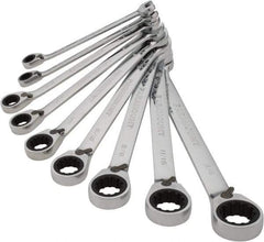 Paramount - 9 Piece, 9/32" to 3/4", 12 Point Ratcheting Reversible Combination Wrench Set - Inch Measurement Standard, Chrome Finish, Comes in Canvas Roll - USA Tool & Supply