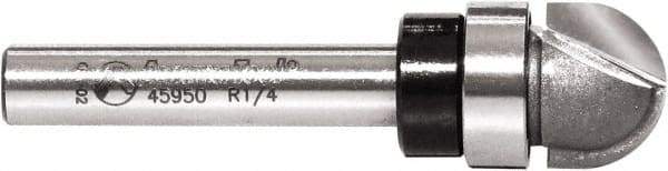 Amana Tool - 1/2" Cut Diam, 3/8" Length of Cut, 2 Flute Core Box Edge Profile Router Bit - Carbide-Tipped, 1/4" Shank Diam, 2" OAL, Uncoated - USA Tool & Supply