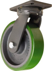 Hamilton - 10" Diam x 3" Wide x 12-1/2" OAH Top Plate Mount Swivel Caster - Polyurethane Mold onto Cast Iron Center, 3,000 Lb Capacity, Tapered Roller Bearing, 5-1/4 x 7-1/4" Plate - USA Tool & Supply