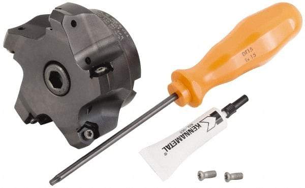 Kennametal - 3" Cut Diam, 1" Arbor Hole, 3.23mm Max Depth of Cut, 45° Indexable Chamfer & Angle Face Mill - 5 Inserts, HNGJ 0604... Insert, Right Hand Cut, 5 Flutes, Through Coolant, Series Dodeka Mini - USA Tool & Supply