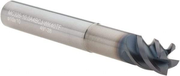 Walter-Prototyp - 10.01mm, 10mm LOC, 10mm Shank Diam, 3" OAL, 4 Flute, Solid Carbide Square End Mill - Single End, TiAlN Finish, Helical Flute, Centercutting, Right Hand Cut, Right Hand Flute - USA Tool & Supply