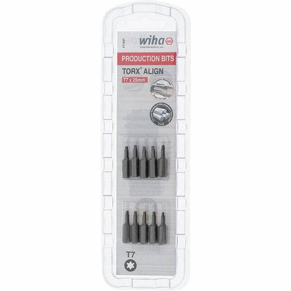 Wiha - 1/4" Drive T7 Torx Screwdriver Bit - 1" OAL, Insert Bit - USA Tool & Supply