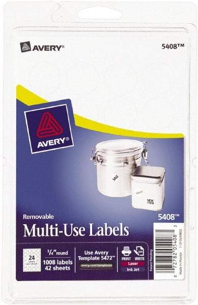 AVERY - 3/4" Wide x 3/4" Long, White Paper Color Coding Labels - For Multi-Use - USA Tool & Supply