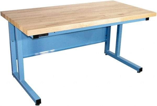 Proline - 72 Wide x 30" Deep x 30" High, Butcher Block Maple Workbench - Fixed Legs With Adjustable Height Glides, Blue - USA Tool & Supply