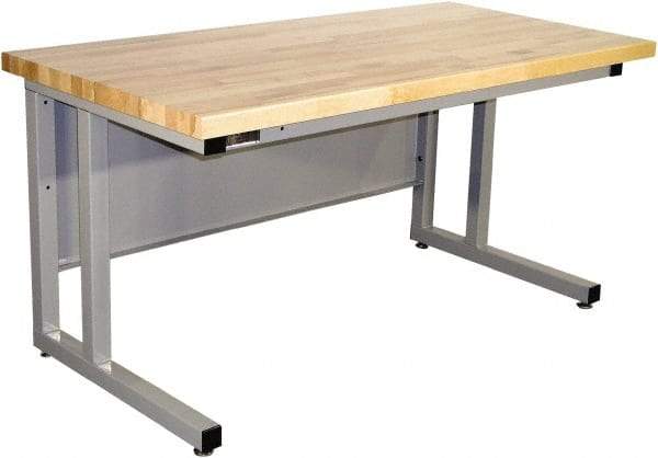 Proline - 72 Wide x 30" Deep x 30" High, Butcher Block Maple Workbench - Fixed Legs With Adjustable Height Glides, Gray - USA Tool & Supply