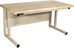 Proline - 72 Wide x 30" Deep x 30" High, Butcher Block Maple Workbench - Fixed Legs With Adjustable Height Glides, Beige - USA Tool & Supply