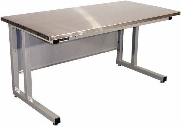 Proline - 72 Wide x 30" Deep x 30" High, Stainless Steel Workbench - Fixed Legs With Adjustable Height Glides, Gray - USA Tool & Supply