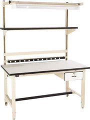 Proline - 72 Wide x 30" Deep x 36" High, Static Dissipative Workbench - Adjustable Height Legs, Beige - USA Tool & Supply