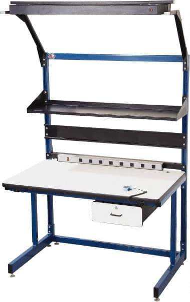 Proline - 60 Wide x 30" Deep x 36" High, Static Dissipative Workbench - Adjustable Height Legs, Blue & Black - USA Tool & Supply