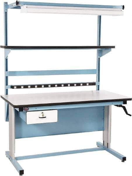 Proline - 72 Wide x 30" Deep x 42" High, Plastic Laminate Workbench - Adjustable Height Legs, Blue - USA Tool & Supply