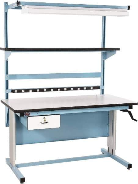 Proline - 60 Wide x 30" Deep x 42" High, Plastic Laminate Workbench - Adjustable Height Legs, Blue - USA Tool & Supply