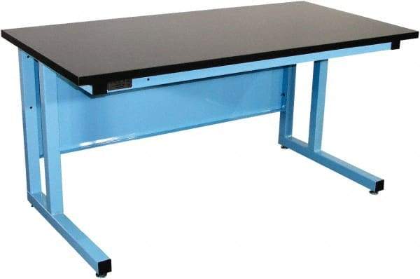 Proline - 60 Wide x 30" Deep x 30" High, Chem-Guard Workbench - Fixed Legs With Adjustable Height Glides, Blue - USA Tool & Supply