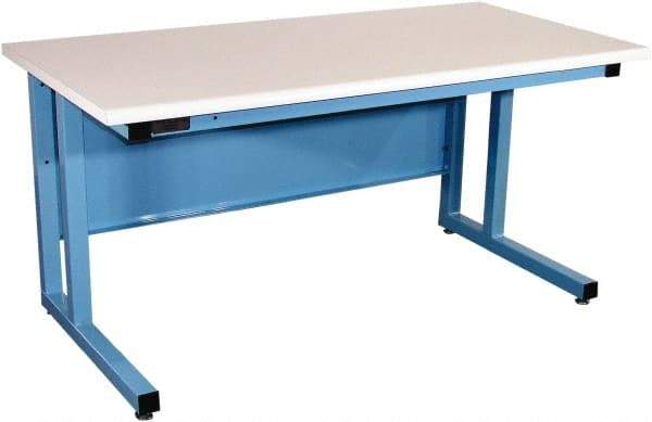 Proline - 60 Wide x 30" Deep x 30" High, Plastic Laminate Workbench - Fixed Legs With Adjustable Height Glides, Blue - USA Tool & Supply