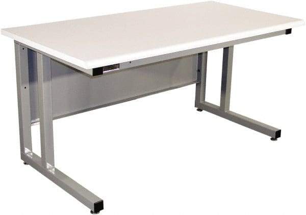 Proline - 60 Wide x 30" Deep x 30" High, Plastic Laminate Workbench - Fixed Legs With Adjustable Height Glides, Gray - USA Tool & Supply