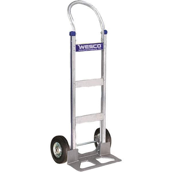 Wesco Industrial Products - 600 Lb Capacity 49" OAH Hand Truck - 18 x 7-1/2" Base Plate, Swept Back, Continuous Handle, Aluminum, Semi-Pneumatic Wheels - USA Tool & Supply