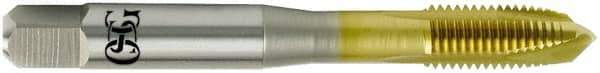 OSG - M8x1.25 Metric Coarse, 3 Flute, TiN Finish, Vanadium High Speed Steel Spiral Point Tap - Plug Chamfer, Right Hand Thread, 2-23/32" OAL, 1-1/8" Thread Length, 0.318" Shank Diam, Series 11115 - Exact Industrial Supply