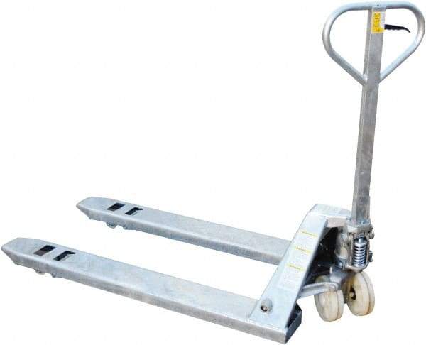 Vestil - 5,500 Lb Capacity, 7-3/4" Lift Galvanized Steel Pallet Truck - 2-7/8" Min Lift Height, 48" Fork Length x 27" Fork Width, 27" Overall Width - USA Tool & Supply