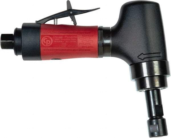 Chicago Pneumatic - 1/4" Collet, Angle Handle, Air Angle Die Grinder - 20,000 RPM, Rear Exhaust, 8.25 CFM, 0.7 hp, 90 psi, 1/4 BSP Inlet - USA Tool & Supply