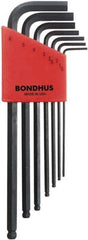 Bondhus - 7 Piece L-Key Ball End Hex Key Set - Hex Range 1.5 to 6mm, 8-3/4" OAL, Protanium High Torque Steel - USA Tool & Supply