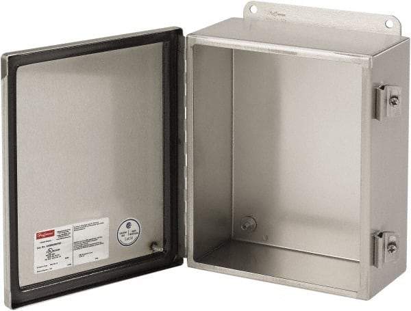 nVent Hoffman - Stainless Steel Junction Box Enclosure Hinge Flat Cover - NEMA 4, 12, 13, 4X, 6" Wide x 6" High x 4" Deep - USA Tool & Supply