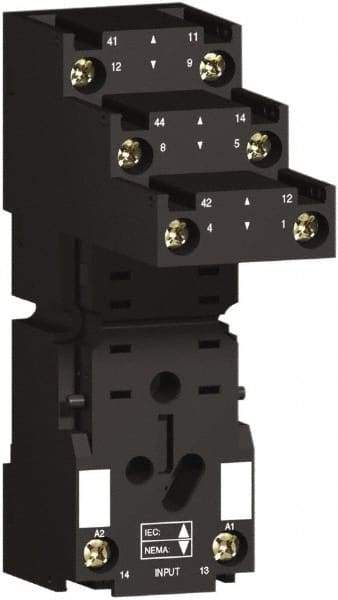 Square D - 8 Pins, 250 Volt, 5 and 12 Amp, DPDT, Ice Cube Relay Socket - DIN Rail Mount, Screw Panel Mount, Screw Terminal - USA Tool & Supply