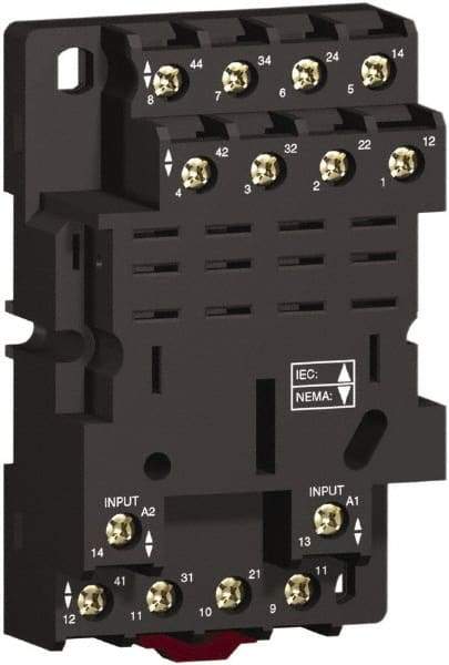 Square D - 14 Pins, 250 Volt, 16 Amp, 4PDT, Ice Cube Relay Socket - DIN Rail Mount, Screw Panel Mount, Screw Clamp Terminal - USA Tool & Supply