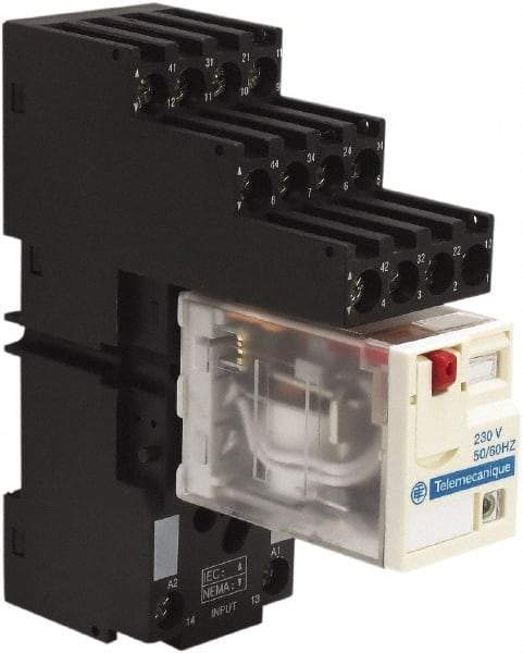 Schneider Electric - 1,500 VA Power Rating, Electromechanical Plug-in General Purpose Relay - 3 Amp at 250 VAC & 28 VDC, 6 at 250/277 VAC & 28 VDC, 8 Amp at 30 VDC, 4CO, 230 VAC at 50/60 Hz - USA Tool & Supply