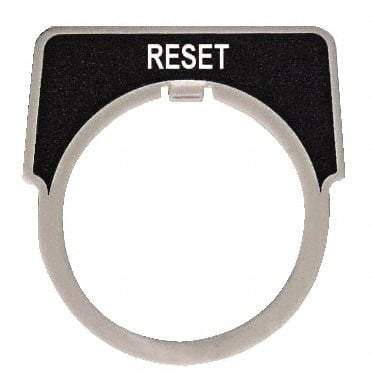 Square D - Half Round, Metal Legend Plate - Reset - Black Background, White Letters, 30mm Hole Diameter - USA Tool & Supply