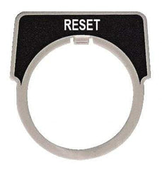 Square D - Half Round, Metal Legend Plate - Reset - Black Background, White Letters, 30mm Hole Diameter - USA Tool & Supply