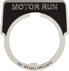 Square D - Metal Legend Plate - Motor Run - Black Background, White Letters, 30mm Hole Diameter - USA Tool & Supply