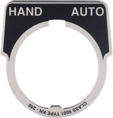 Square D - Metal Legend Plate - Hand-Auto - Black Background, White Letters, 30mm Hole Diameter - USA Tool & Supply