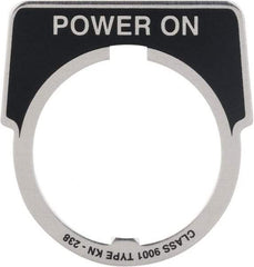 Square D - Metal Legend Plate - Power On - Black Background, White Letters, 30mm Hole Diameter - USA Tool & Supply