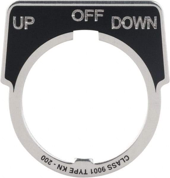 Square D - Metal Legend Plate - Up-Off-Down - Black Background, White Letters, 30mm Hole Diameter - USA Tool & Supply