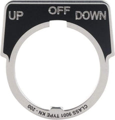 Square D - Metal Legend Plate - Up-Off-Down - Black Background, White Letters, 30mm Hole Diameter - USA Tool & Supply