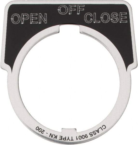 Square D - Metal Legend Plate - Close, Off, Open - Black Background, White Letters, 30mm Hole Diameter - USA Tool & Supply