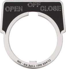 Square D - Metal Legend Plate - Close, Off, Open - Black Background, White Letters, 30mm Hole Diameter - USA Tool & Supply