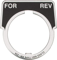Square D - Metal Legend Plate - For-Rev - Black Background, White Letters, 30mm Hole Diameter - USA Tool & Supply