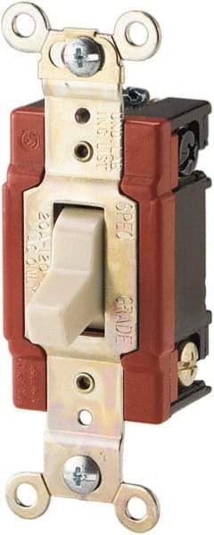 Cooper Wiring Devices - 3 Pole, 120 to 277 VAC, 20 Amp, Industrial Grade, Toggle, Wall and Dimmer Light Switch - 1.3 Inch Wide x 4.19 Inch High, Fluorescent - USA Tool & Supply