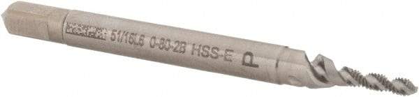 Walter-Prototyp - #0-80 UNF 2 Flute 2B Modified Bottoming Spiral Flute Tap - Cobalt, Bright Finish, 1-5/8" OAL, Right Hand Flute, Right Hand Thread, Series A23517 - USA Tool & Supply