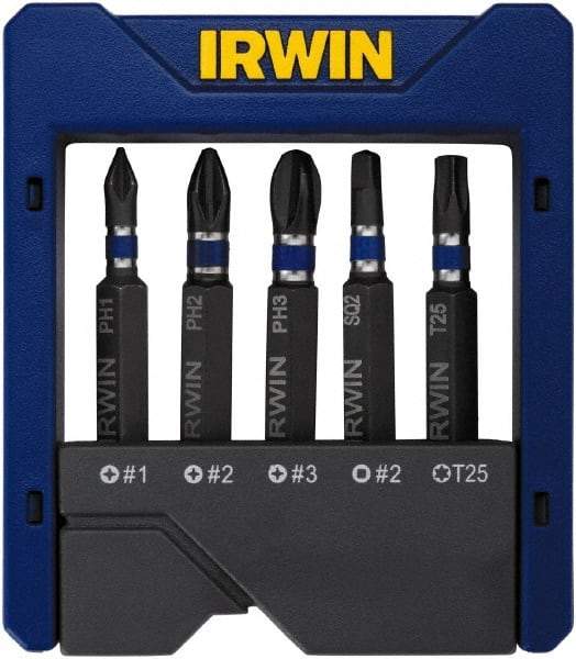 Irwin - 5 Piece, Phillips, Square, Torx Handle, Power Bit Set - #2 - USA Tool & Supply