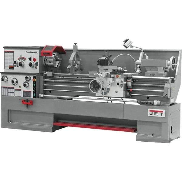 Jet - 18" Swing, 60" Between Centers, 230/460 Volt, Triple Phase Engine Lathe - 5MT Taper, 7-1/2 hp, 25 to 1,800 RPM, 3-1/8" Bore Diam - USA Tool & Supply