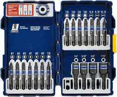 Irwin - 19 Piece, Phillips, Square, Torx, Slotted, Hex Nutsetter Handle, Drive Set - 1/4 to 7/16" Hex, #1 to #3 - USA Tool & Supply