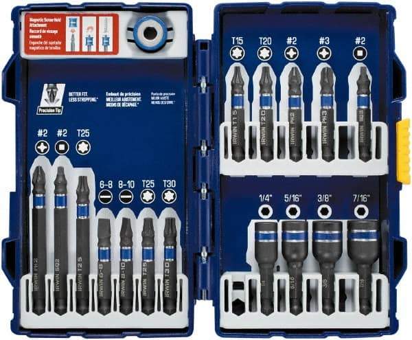 Irwin - 17 Piece, Phillips, Square, Torx, Hex Nutsetter, Slotted Handle, Drive Set - 1/4 to 7/16" Hex, #2 - USA Tool & Supply