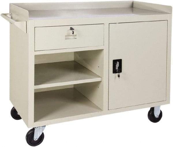 Value Collection - 1,000 Lb Capacity, 2 Shelf, 1 Drawer, 1 Door Mobile Cabinet - 45" Wide x 22" Deep x 38.19" High, Steel, Putty - USA Tool & Supply
